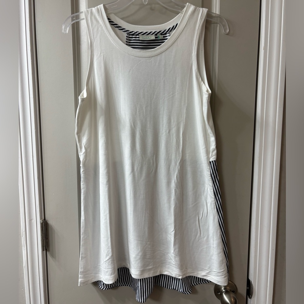 LOGO by Lori Goldstein White Tank Top with Blue Stripes